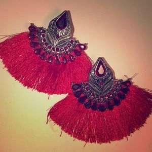 Red statement earrings